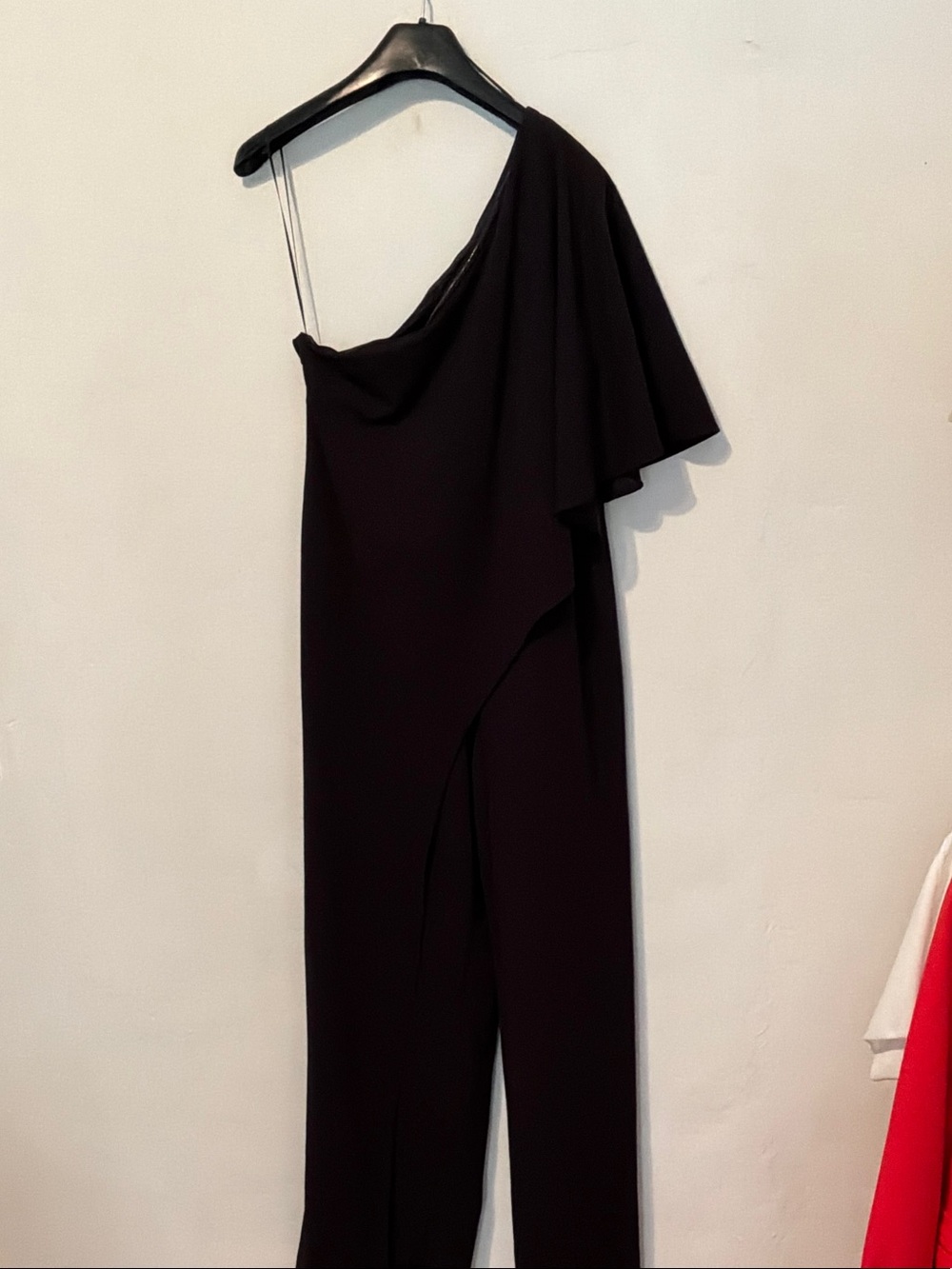 Adrianna Papell Black One-Shoulder Draped Jumpsuit